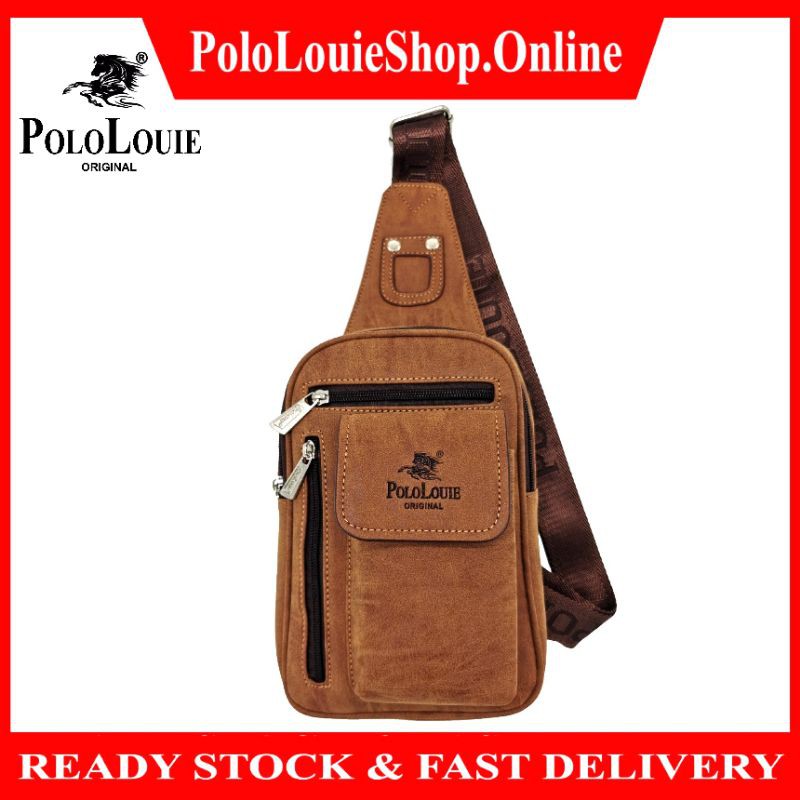 Original Polo Louie Stylish Rough Leather Chest Bag Phone Pouch Shoulder Sling Bag Side Backpack Beg