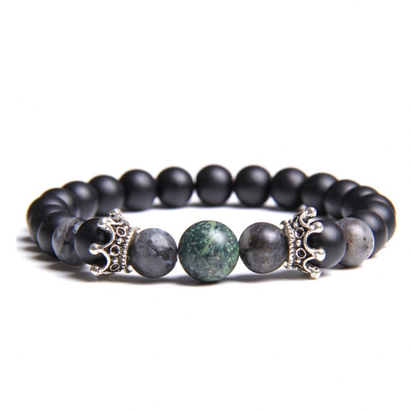 8mm black agate stone/marble/volcanic stone/crown bracelet