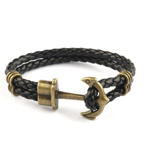 European hand-woven anchor leather rope bracelet