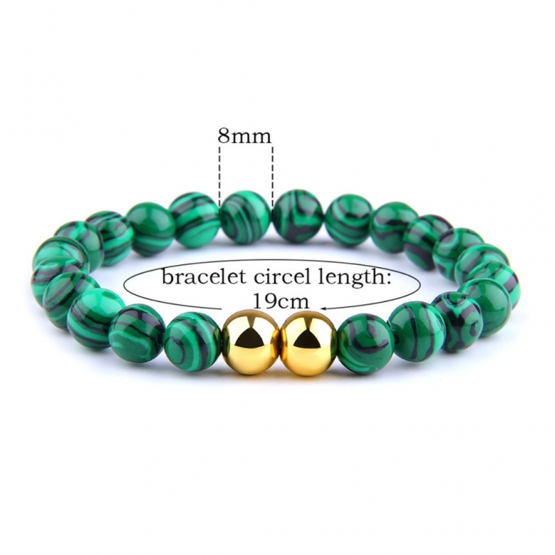 Green malachite with double silver bead bracelet