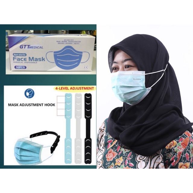 GTT SURGICAL MASK ASTM level 2 50s free mask extender (package hijap untuk muslimah)