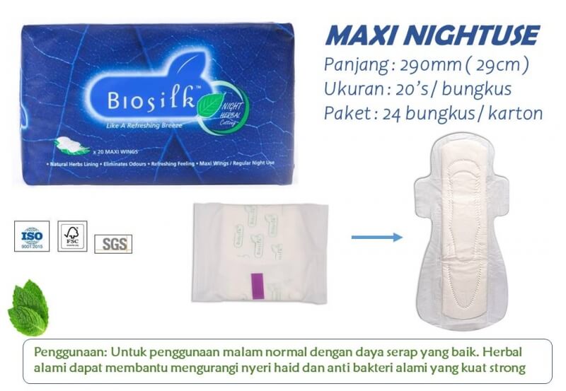 Biosilk Herbal Maxi Nightuse Twin Pack Sanitary Pad 290mm 20'sx2