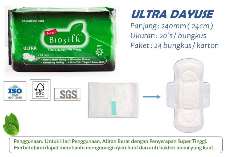 Biosilk Herbal Ultra Dayuse Twin Pack Sanitary Pad 240mm 20'sx2