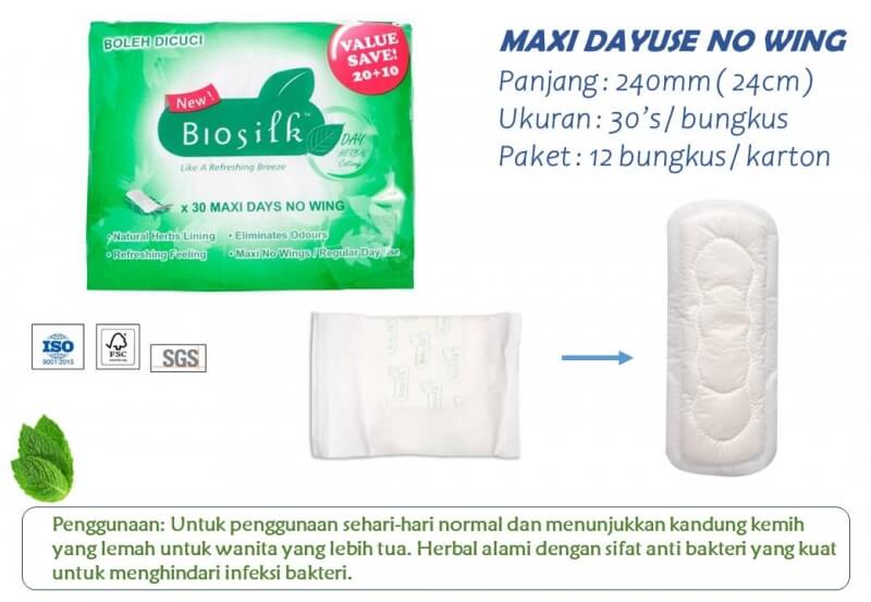 Biosilk Herbal Maxi Dayuse No Wing Sanitary Pad 240mm 30's