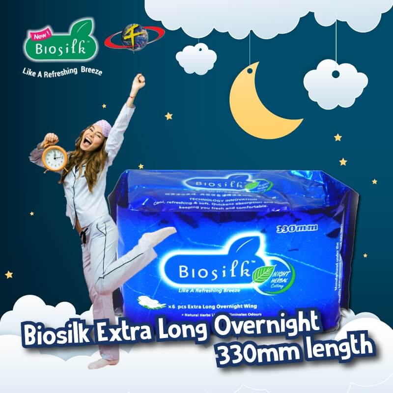 Biosilk Herbal Maxi Extra Long Over Nightuse Twin Pack Sanitary Pad 330mm 6'sx2