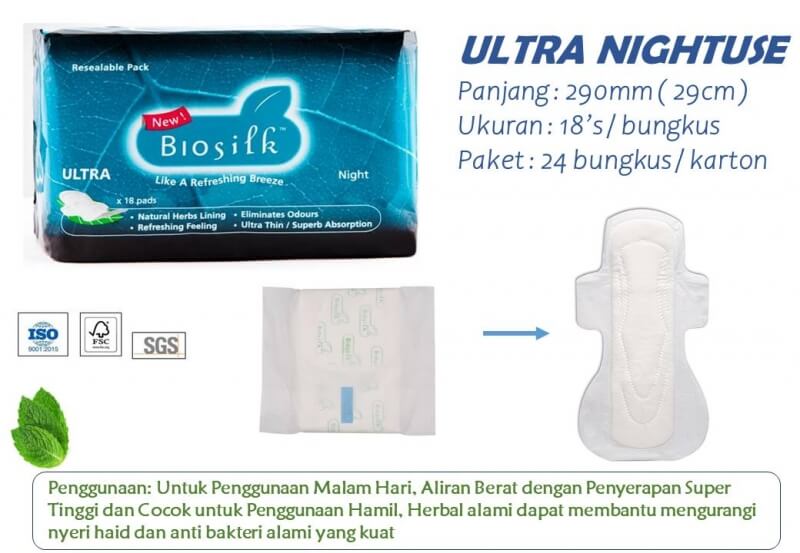 Biosilk Herbal Ultra Nightuse Sanitary Pad 290mm 18's