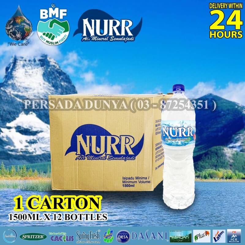 PACKAGE OF 1 CARTONS : NURR MINERAL WATER 1500ML X 12 BOTTLES