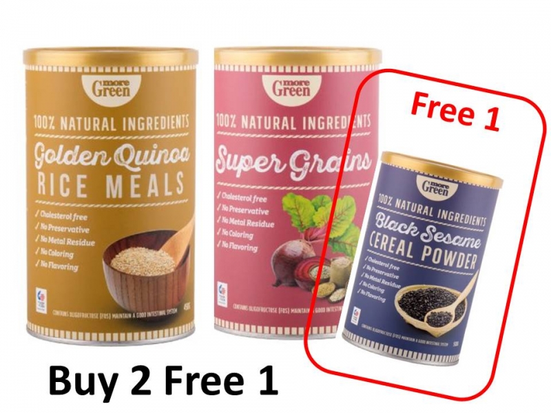MoreGreen Mix GOLDEN QUINOA and Super Grains Free Black Sesame cereal powder