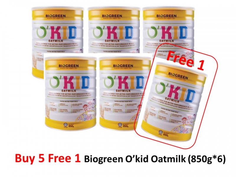 Biogreen O´Kid Oatmilk - Buy 5 Free 1 (850g*6) -Halal