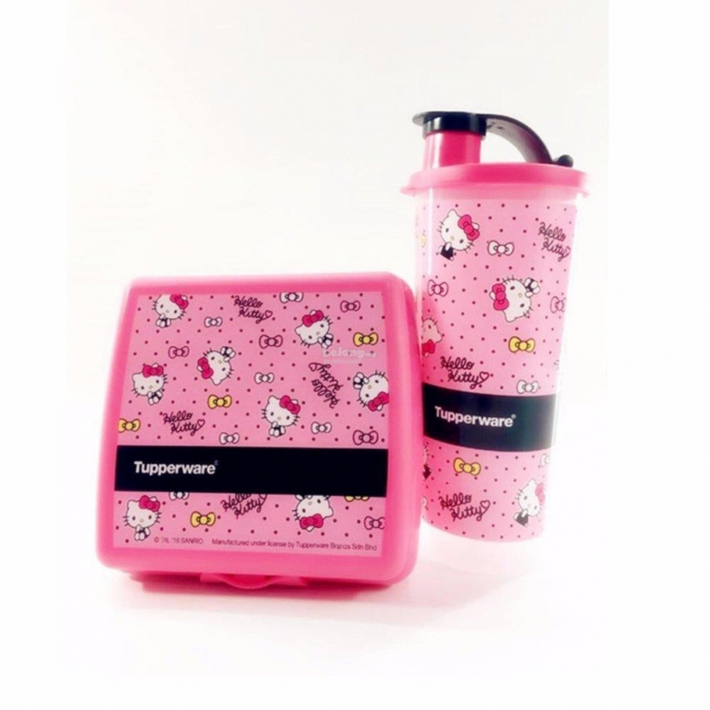 TUPPERWARE NEW HELLO KITTY LUNCH SET TUMBLER SANDWICH KEEPER LIMITED EDITION(PINK)