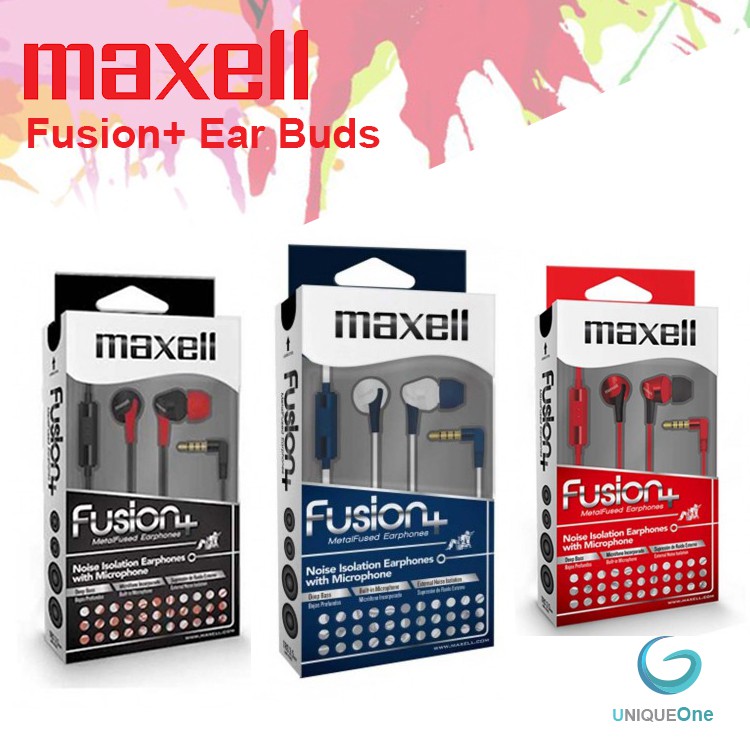 Maxell Fusion Ear Buds with Built in earphone Microphone Blood