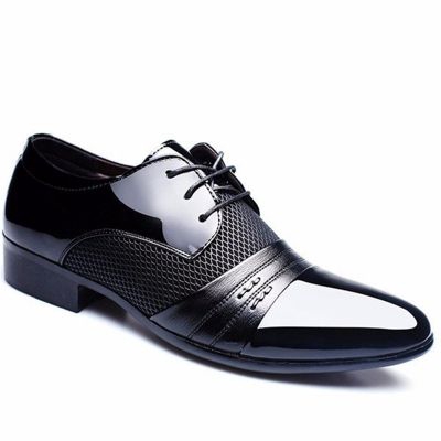 Men Business Shoes Formal Pointed Toe Lace Up Business Blucher Shoes (BLACK)