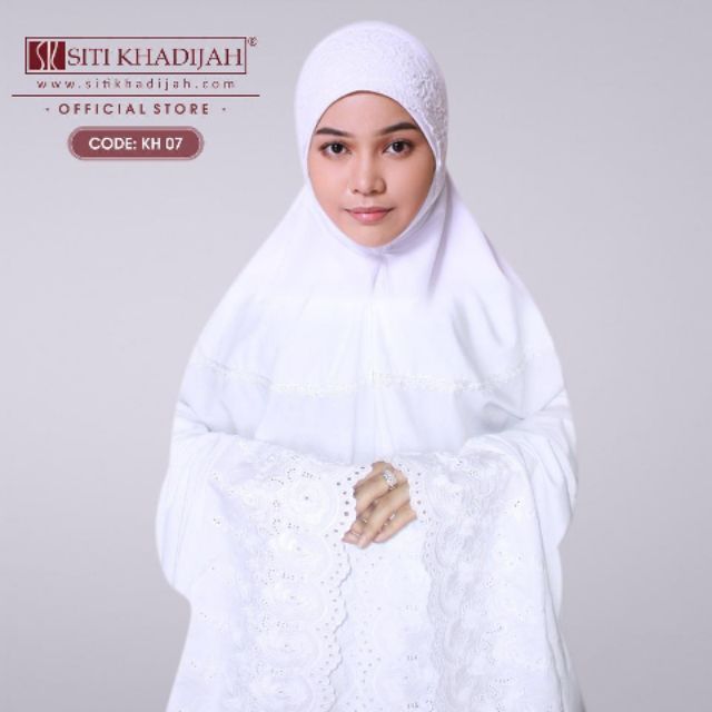 COTTON Telekung Inspired Siti Khaddijah Sulam 100% Putih