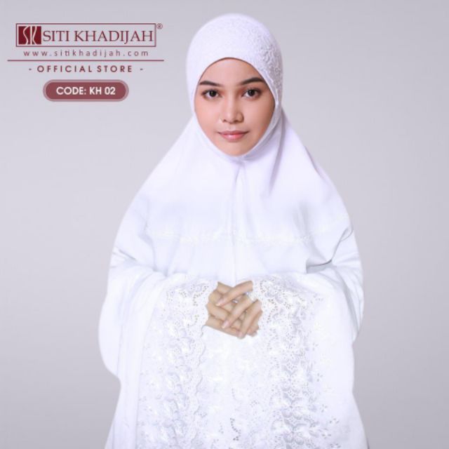 COTTON Telekung Inspired Siti Khaddijah Sulam 100% Putih