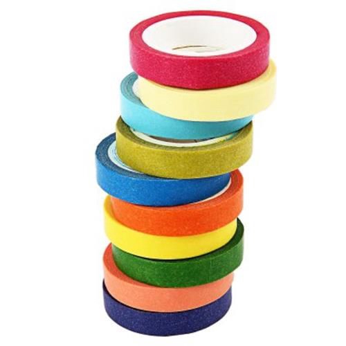 MULTIFUNCTIONAL 10PCS ROLL DECORATIVE RAINBOW COLOR STICKY PAPER MASKING TAPE