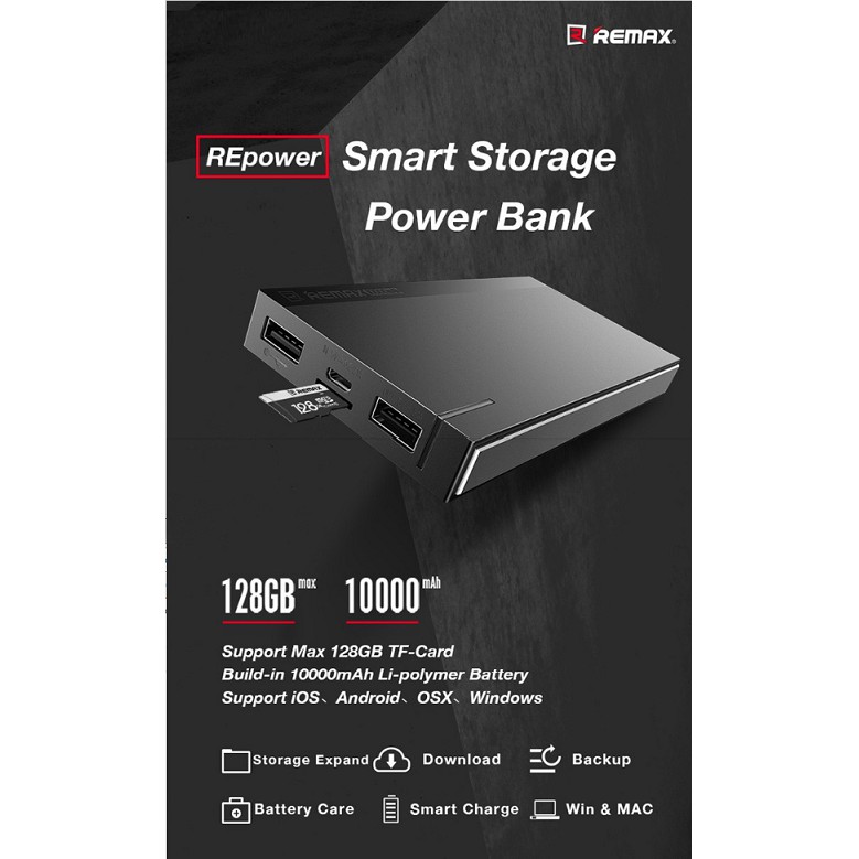 Sealed Original Remax REPOWER 2in1 Portable Power Bank 10000mAh + Hard Drive Capability up to 128GB RPP-58 [CLEARANCE]