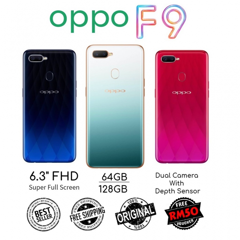 🇲🇾 Ori Oppo F9 64GB |128GB + 4GB RAM Dual Sim Full Set [1 Month Warranty] FREE Screen Protector + FREE RM50 Voucher