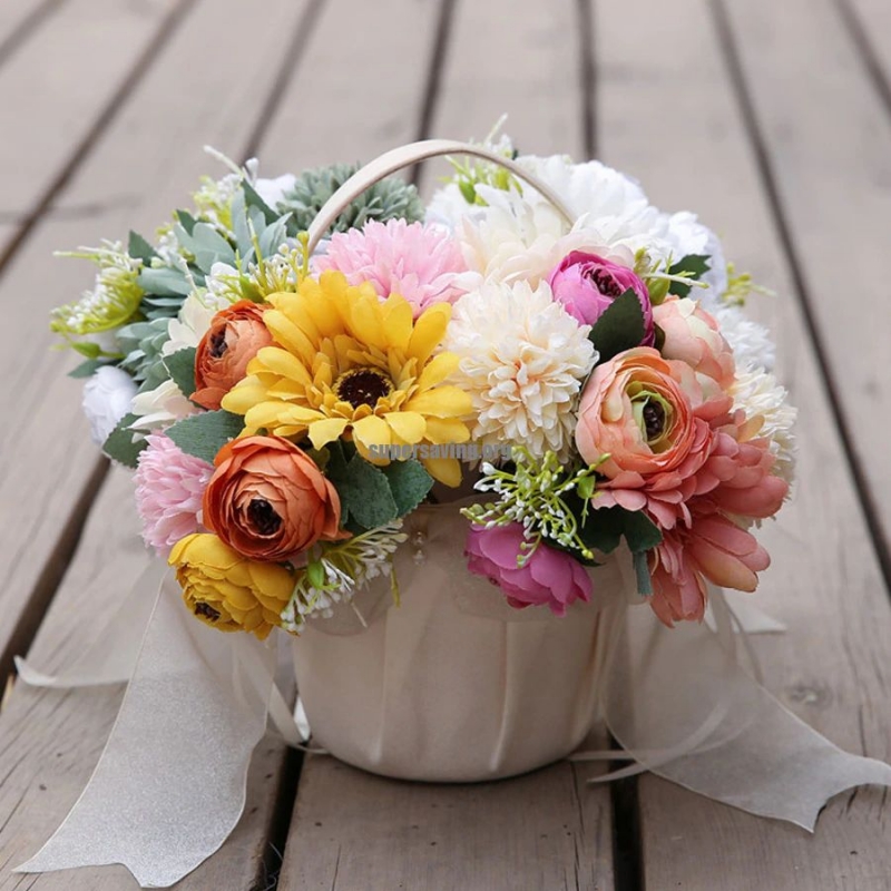 6 pcs Silk Roses Artificial Sunflowers Flowers Bouquet Yellow Bride