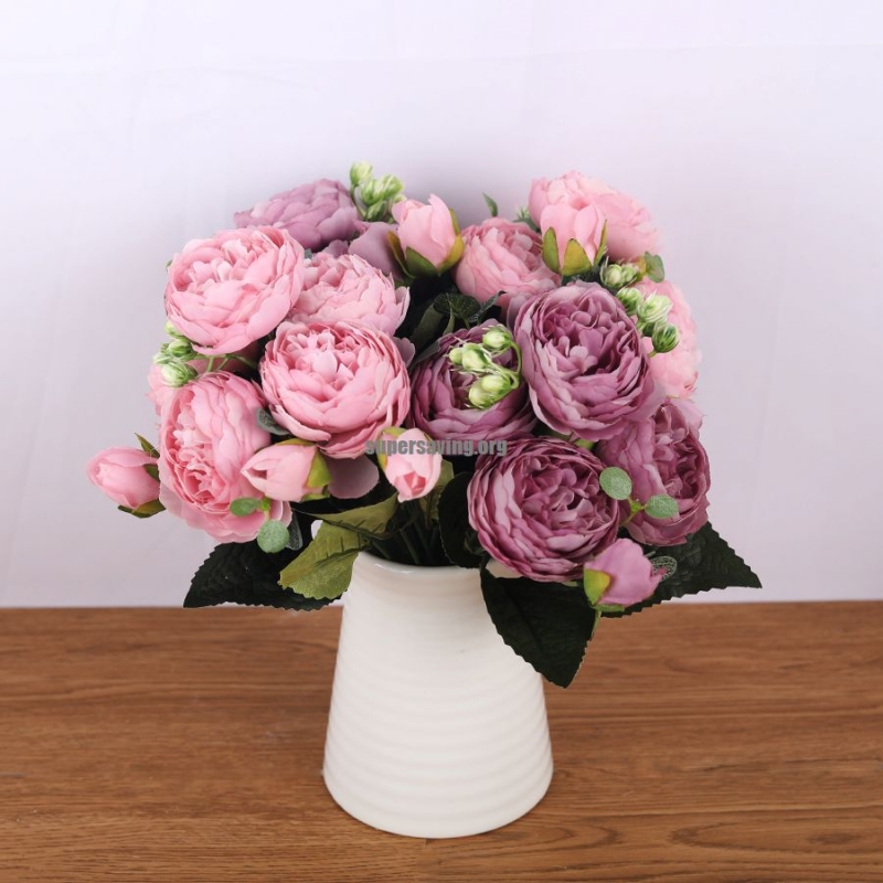 Vintage Peony Artificial Flowers Bouquet Bride White Rose Fake Flowers Faux Small Flowers for Home Wedding Decoration Spring