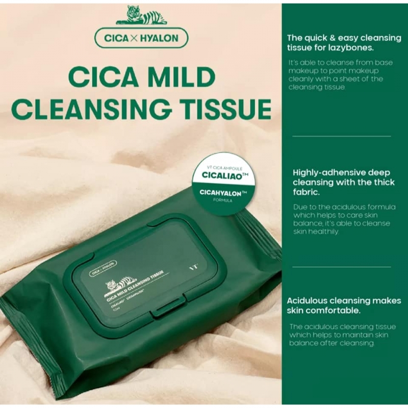 VT Cica Mild Cleansing Tissue 50s