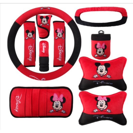 Hello Kitty Mickey Stitch Car Accessories Cushion Steering Cover 10 in 1 Set