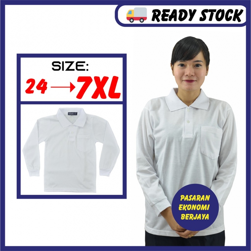 T Shirt Berkolar Lengan Panjang Putih Tshirt Putih White Shirt Tshirt Collar White Plain Baju Kosong