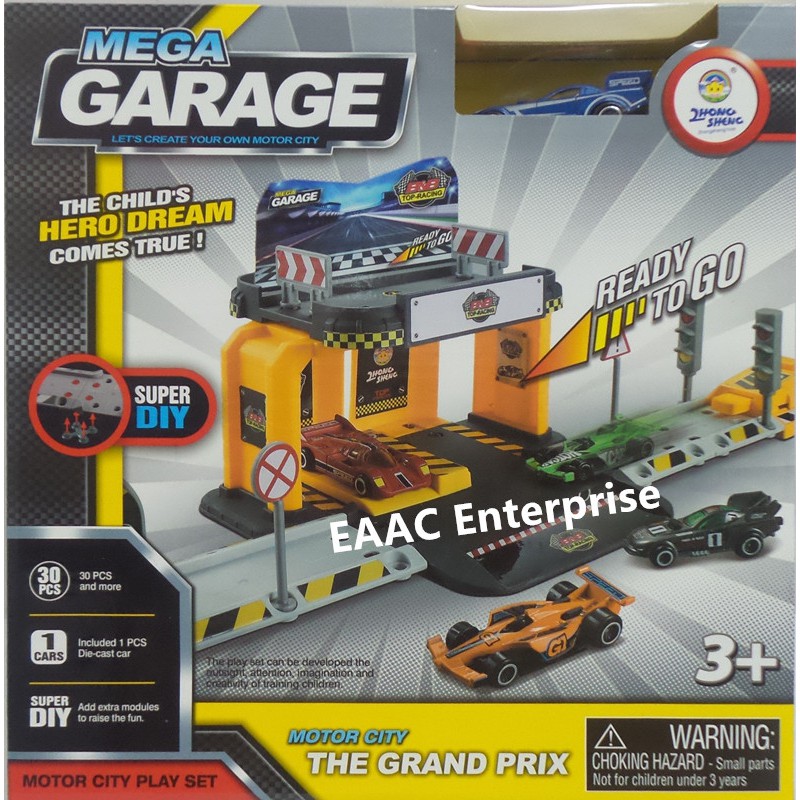 Car series Motor City Die-Cast Car Set Parking Garage Track 30+pcs