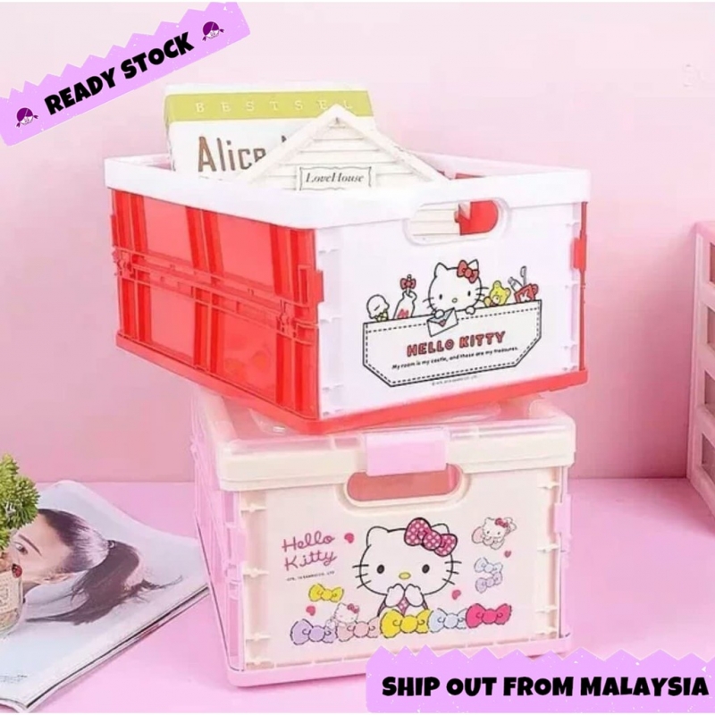 Hello Kitty Melody Cute Carton Storage Box Organizer Cabinet Basket Crate Box Stack Foldable Plastic Cover Case Box