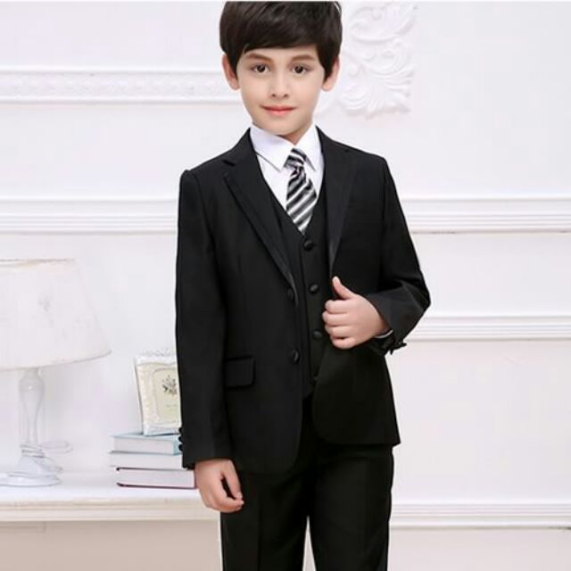 Luxury Little Boy/Man 5pcs Coat Set with Tie-Black