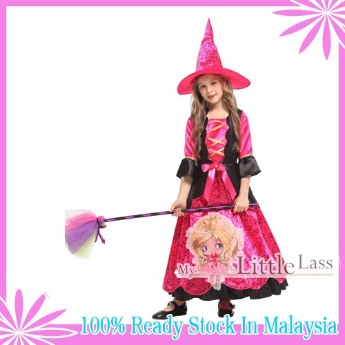 Little Outstanding Pink Witch Halloween Pretend Play Costume Dress 4-8y