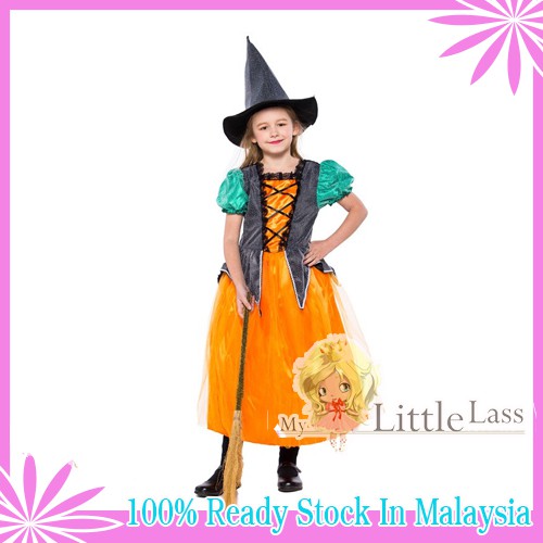 Orange Pumpkin Witch Costume Cosplay For Kids Halloween Costume