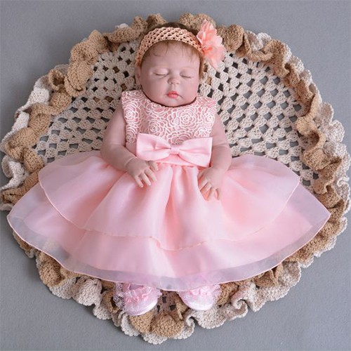 Baby Dress Lace Big Ribbon Princess Birthday Dress 3M-24M Peach