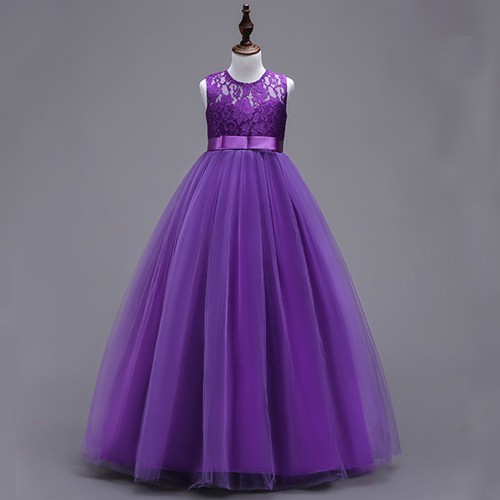 Girls Lace Flower Bridesmaid Party Princess Prom Wedding Dress Purple 5-14y