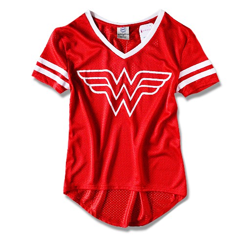 Wonder Woman V Neck Mesh Juniors T-Shirt