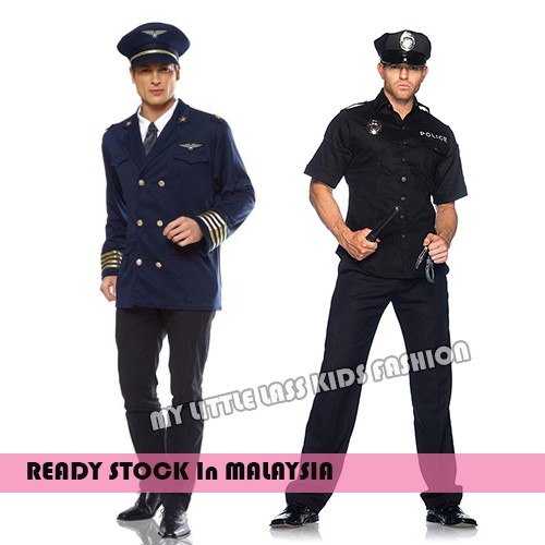 Adult Halloween Smart Police Pilot Occupation Cosplay Costume above 12y