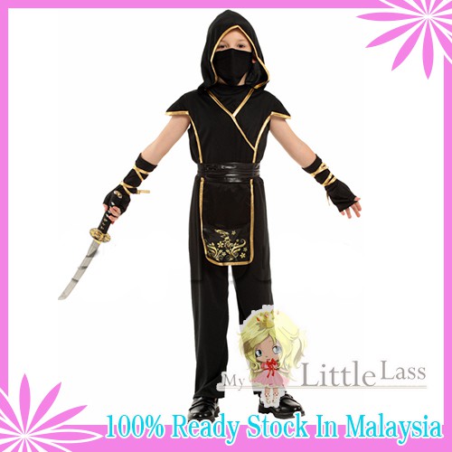 Kids Halloween Ninja Boy Black Cosplay Costume 4-8y