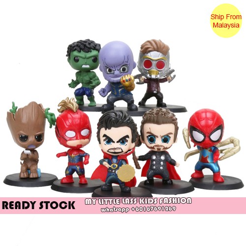 8Pcs Avengers Q Series Spiderman Hulk Thor Captain Marvel Doctor Strange PVC Figure Cake Topper