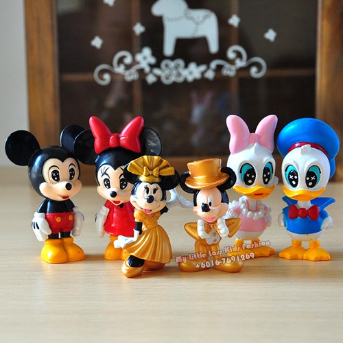 6Pcs Mickey Minnie Donald PVC Figure Gold Cake Topper Collection