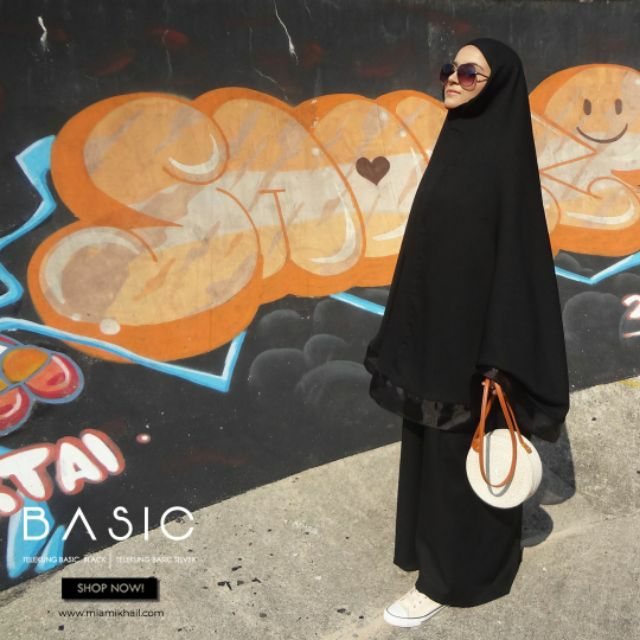 Mia Mikhail : Basic Black 2in1 Telekung/Hijab + Mini Sejadah + Niqab
