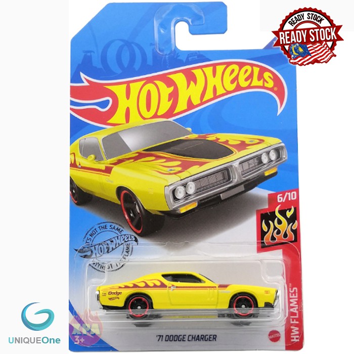 Hot Wheels HW Flames 71 Dodge Charger#188/250 die-cast car model 6/10 1/64  yellow