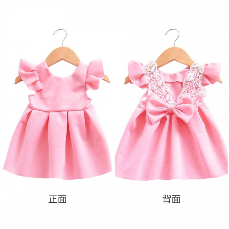 Flying Sleeve Lace Bow Halter Princess Dress