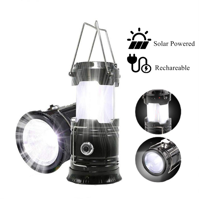 Super Bright Rechargeable Solar Camping Light Lantern Foldable Flashlight LED 3 in 1