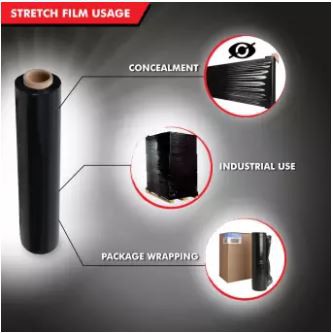 Black Stretch film wrapping packaging (500MM x 2KG x 23MIC)Pembalut kotak