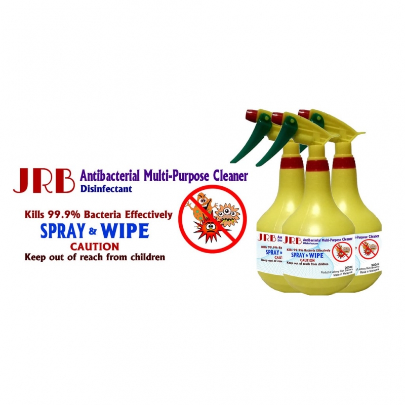 1 Box 10 X 900 ml JRB Antibacterial Multi-Purpose Cleaner JUST SPRAY AND WIPE or AIR DRY! Kills 99.9% of bacteria