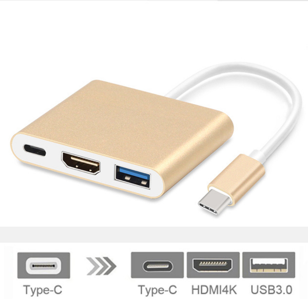 TypeC to HDMI / TypeC / USB3.0 adapter (gold)
