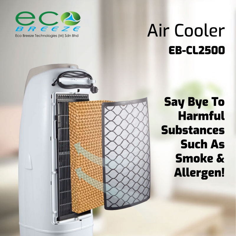 [ECOBREEZE] Portable Air Cooler | 30L Water Tank Powerful Wind Delivery | Infused Ionizer Create High Quality Environment | Cool Your Big Room & Living Hall | Save Electric Compare To AirCond | Penghawa Dingin Rumah Mudah Alih | Cooling [EB-CL2500]