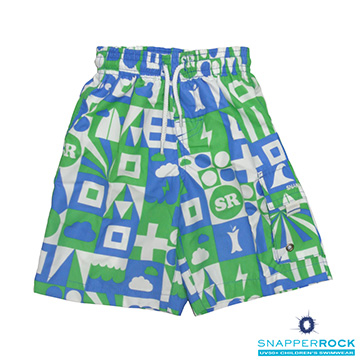 (Snapper Rock)[Snapper Rock UPF 50+ Kids Sunscreen Swimsuit] Boy Beach Shorts ? Navy Blue Green