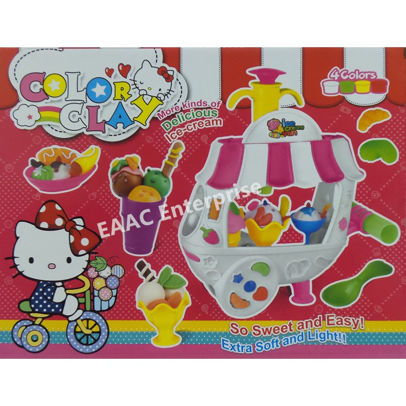 Hello Kitty Kid\'s Dough Plasticine Clay Ice Cream Maker Color Mud Mainan Tanah Liat Kanak-Kanak