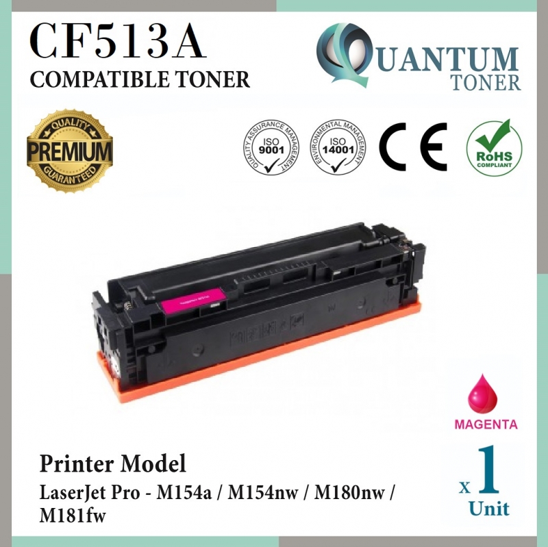 HP 204A / CF513A Magenta High Quality Compatible Laser Toner For HP LaserJet Pro M154 / M154a / M154nw / M180 / MFP M180n / MFP M180nw / MFP M181fw Printer Ink