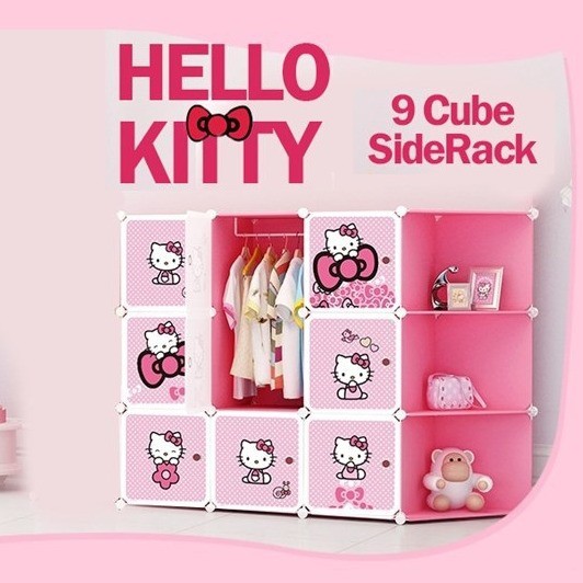 MALAYSIA: HELLO KITTY 9 cube corner DIY Multipurpose Wardrobe Cabinet Clothes Storage Organizer Almari Rak Dro